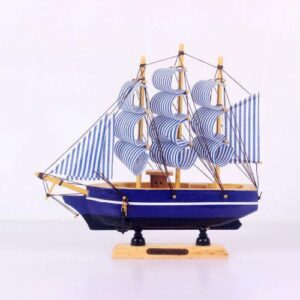 20 cm Mediterranean blue gingham wooden sailboat ornament