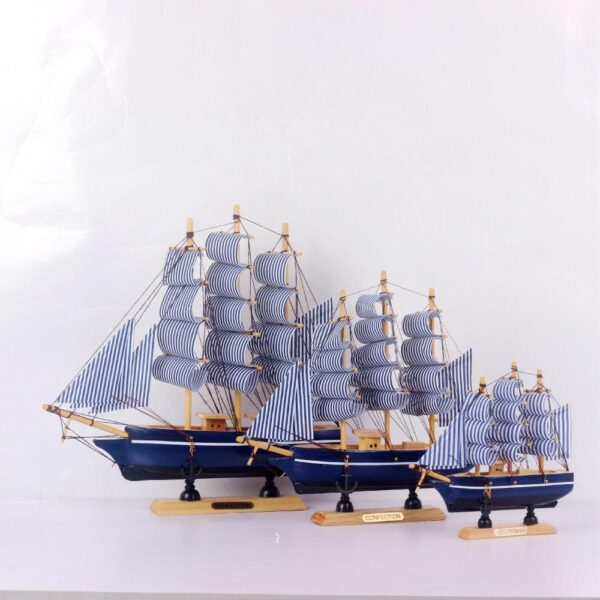 20 cm Mediterranean blue gingham wooden sailboat ornament - Bild 5