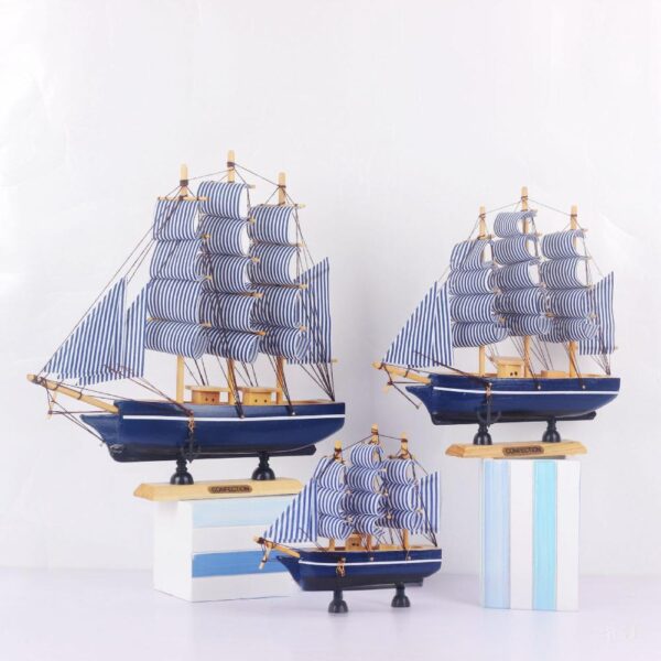20 cm Mediterranean blue gingham wooden sailboat ornament - Bild 6