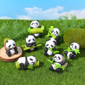 8 handmade painted bamboo panda resin ornament sets