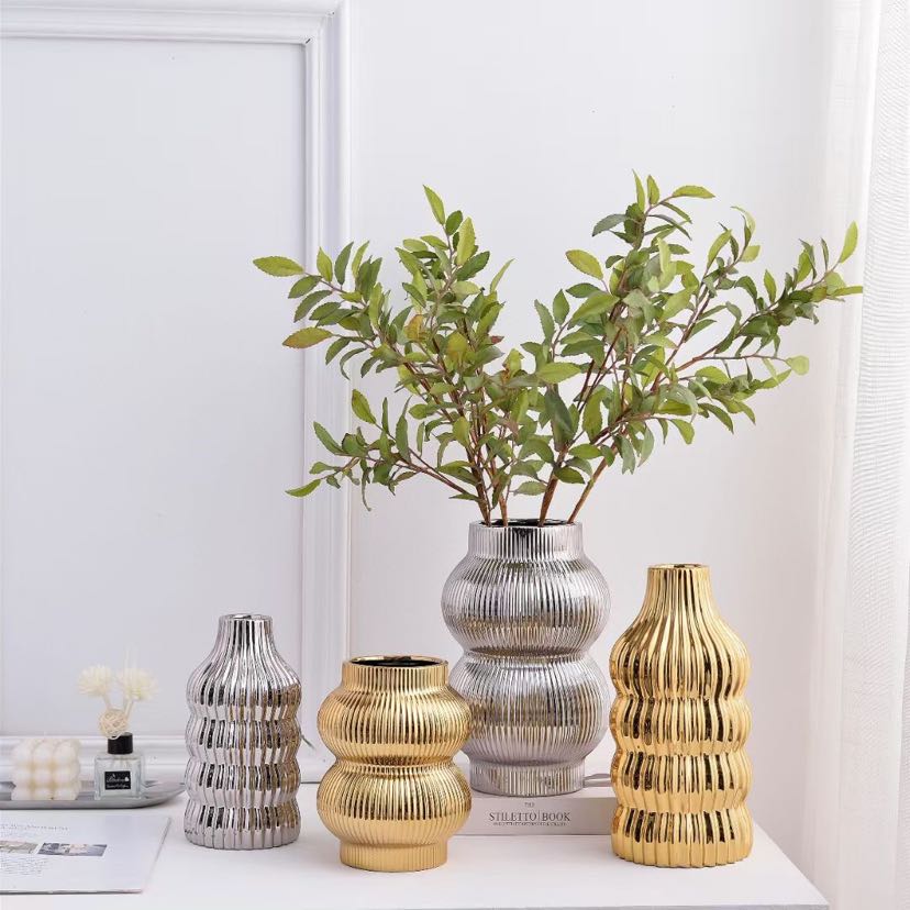 Gold silver electroplated ceramic vase handicraft ornament