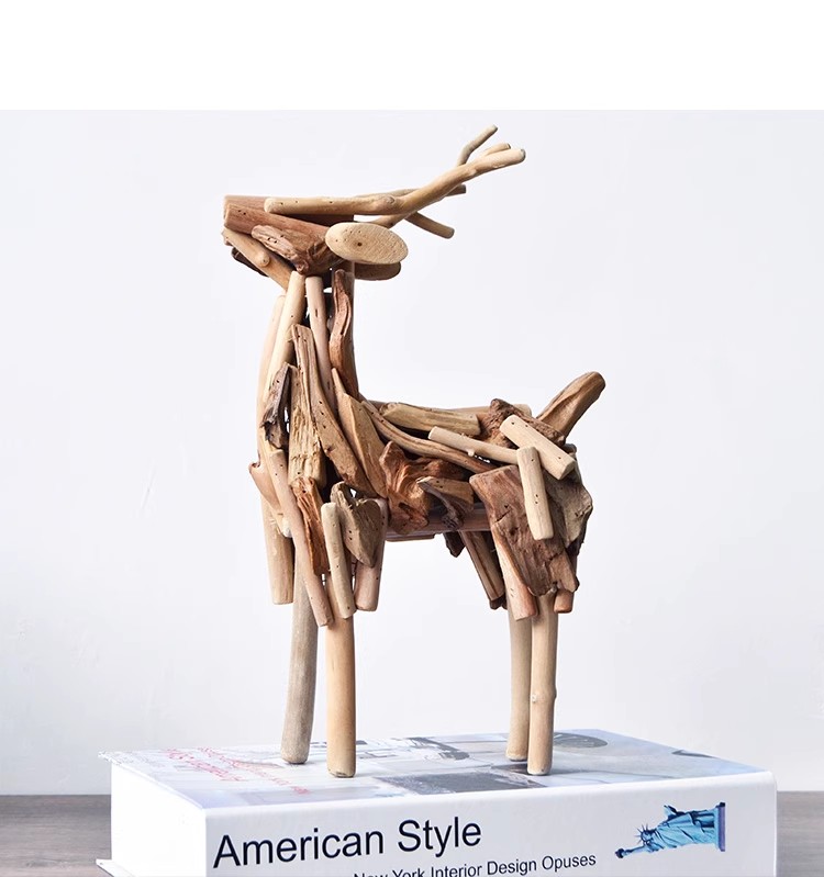 Handmade solid wood deer handicraft ornament