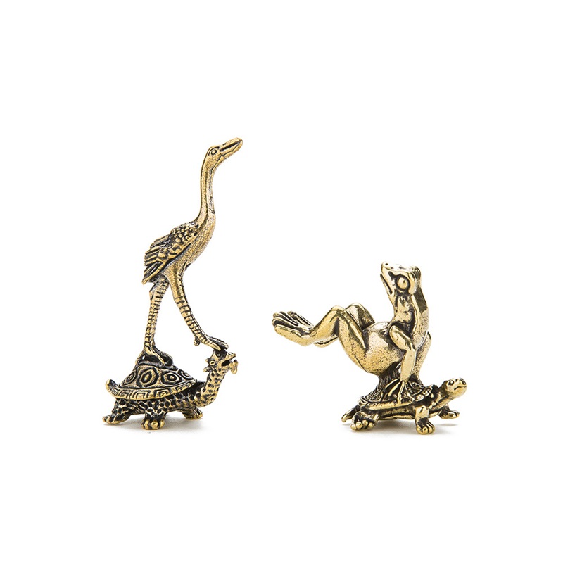 Solid brass crane turtle frog micro-carving handicraft ornament