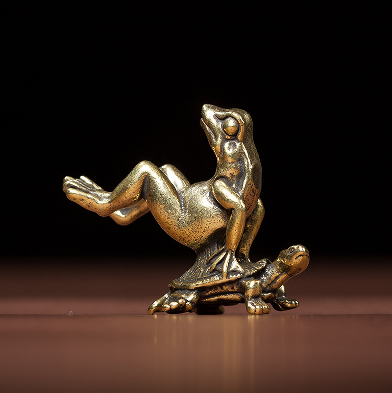Solid brass crane turtle frog micro-carving handicraft ornament