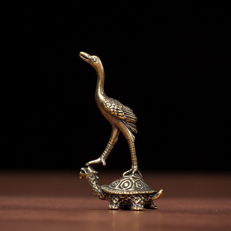 Solid brass crane turtle frog micro-carving handicraft ornament
