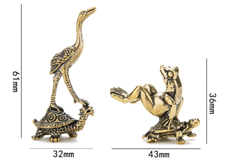 Solid brass crane turtle frog micro-carving handicraft ornament