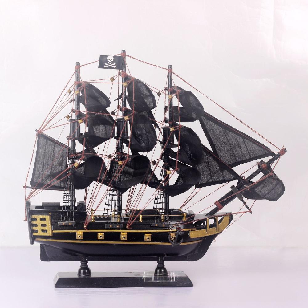 Mediterranean style Caribbean black pearl pirate wooden sailboat