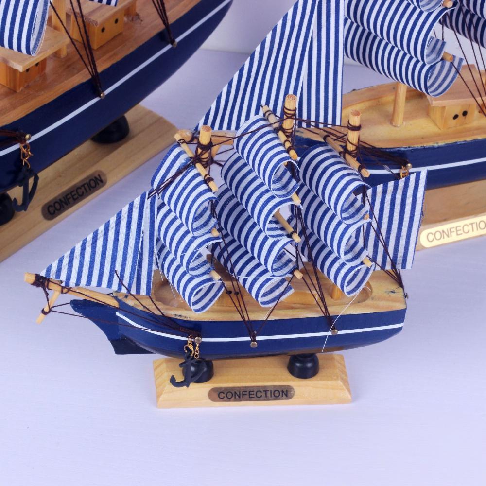 20 cm Mediterranean blue gingham wooden sailboat ornament