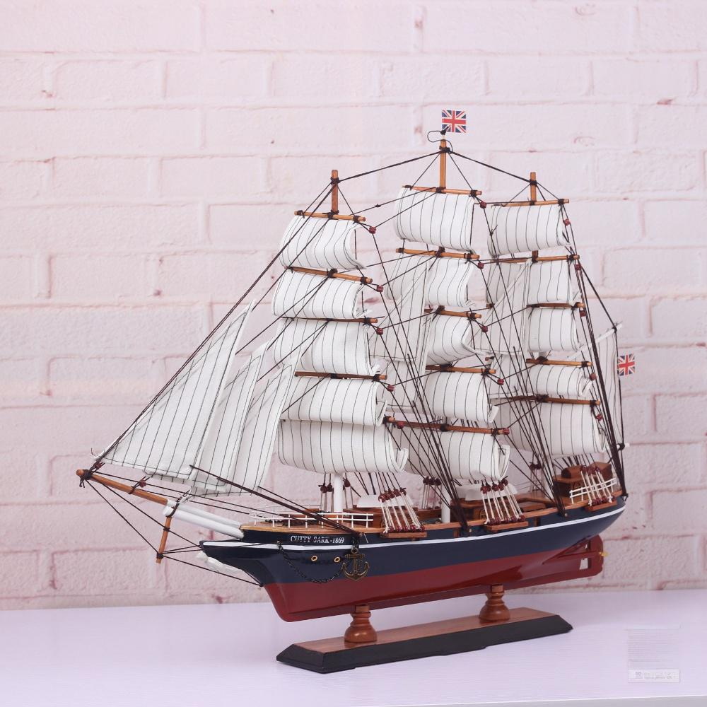 Wooden 65cm sailboat model ornament