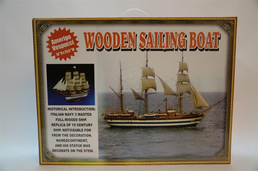 Wooden 65cm sailboat model ornament