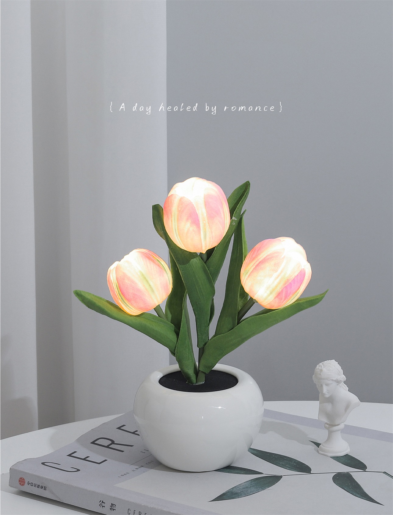 Artificial Tulip LED Potted Plant Ornament-False Flower Potted Plant Crafts