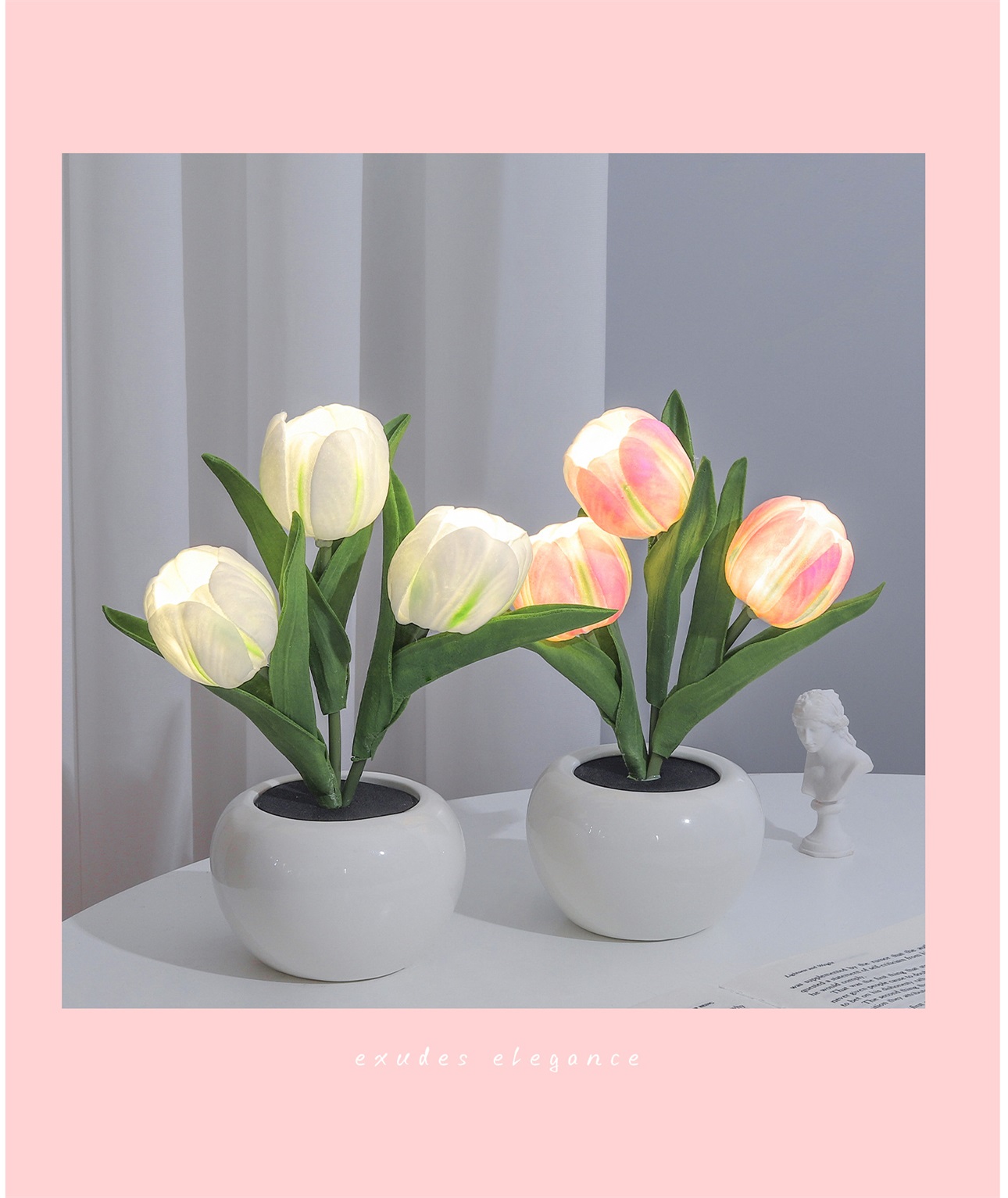 Artificial Tulip LED Potted Plant Ornament-False Flower Potted Plant Crafts