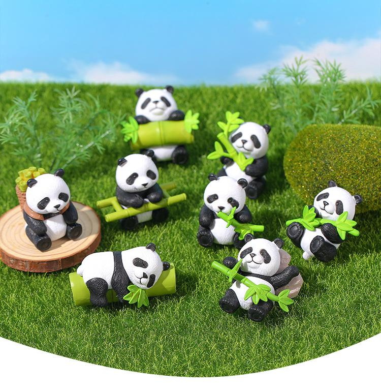8 handmade painted bamboo panda resin ornament sets