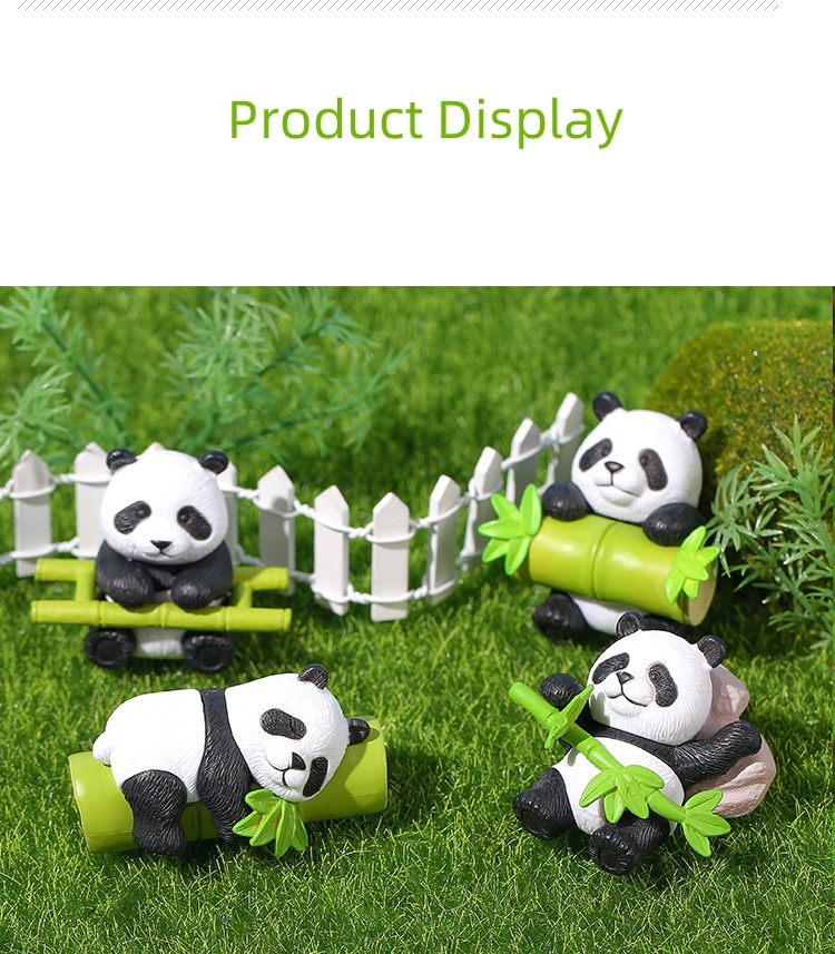 8 handmade painted bamboo panda resin ornament sets