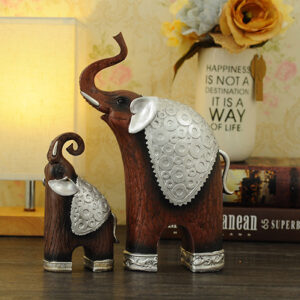 Thai imitation wood mother and child elephant resin handicraft