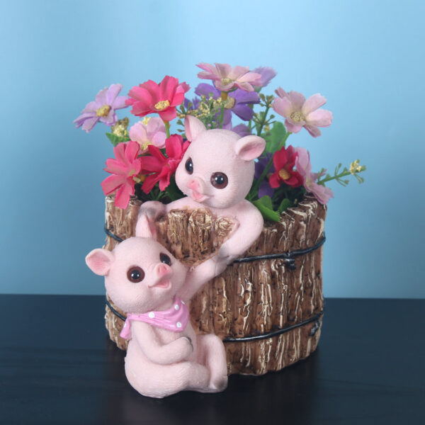 Cute pig bunny, resin crafts, Flower pot, ornaments - Bild 3