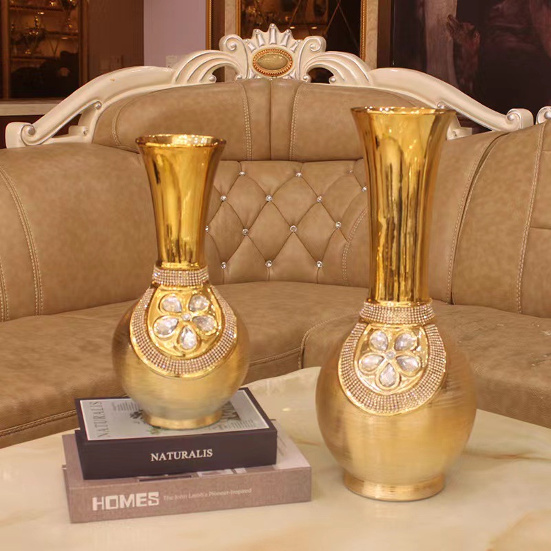 Gold-plated brushed ceramic vase, Simple and creative, for wedding, home crafts