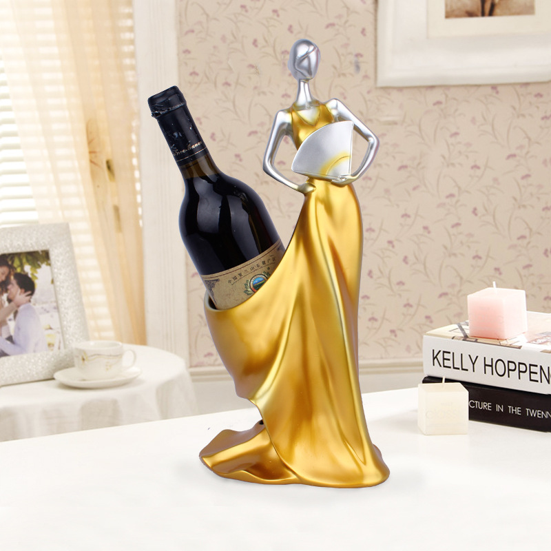 Take a fan shaped like a beautiful woman, red wine shelf, ornaments, resin crafts
