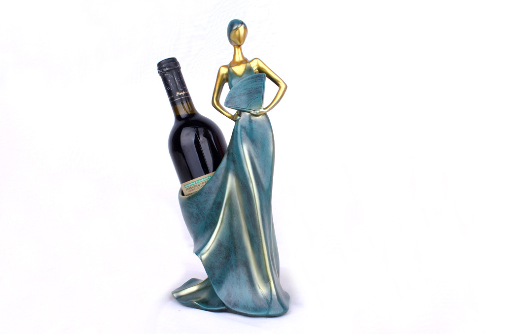 Take a fan shaped like a beautiful woman, red wine shelf, ornaments, resin crafts