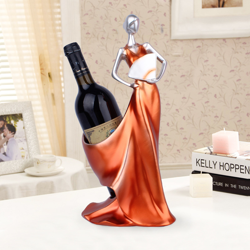 Take a fan shaped like a beautiful woman, red wine shelf, ornaments, resin crafts