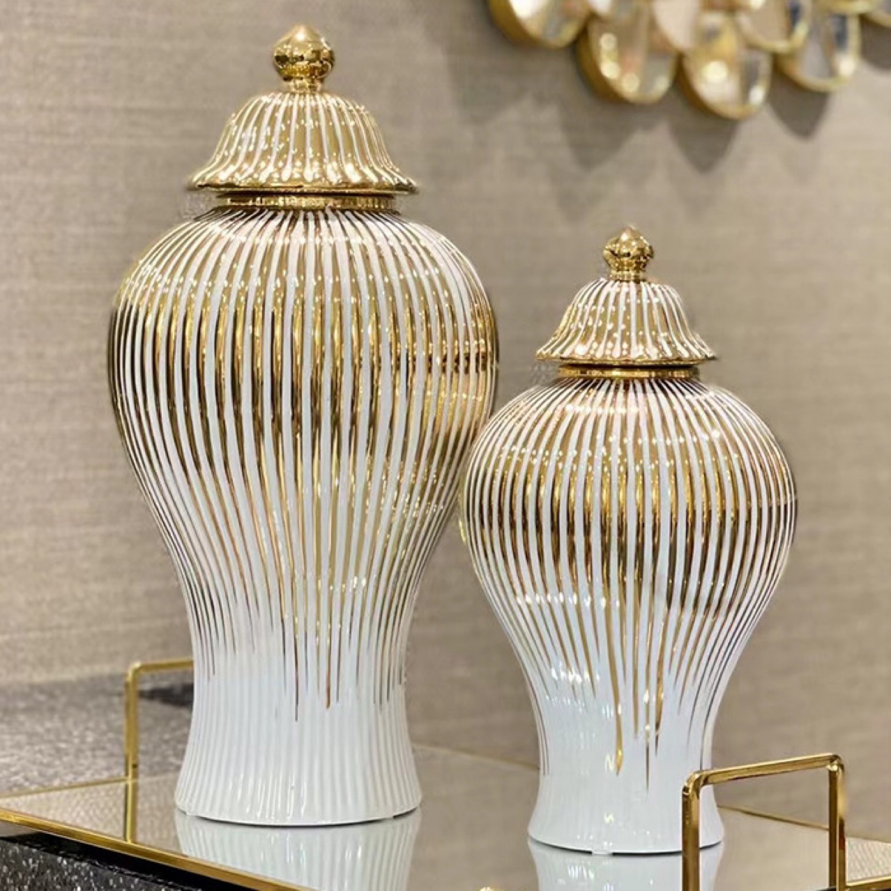 Ceramic vase with gold pattern, light, luxury, ornaments