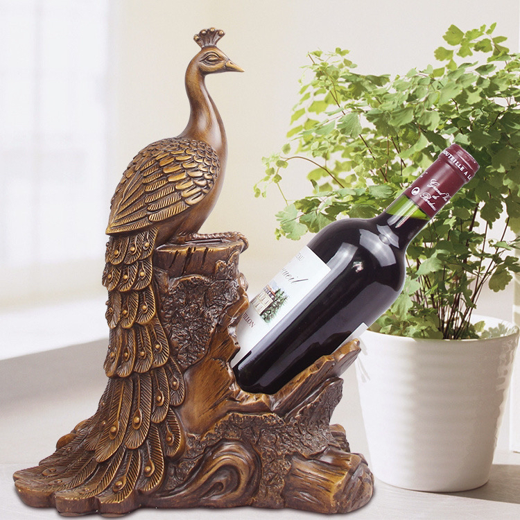 Creative peacock red wine shelf, resin, crafts, ornaments