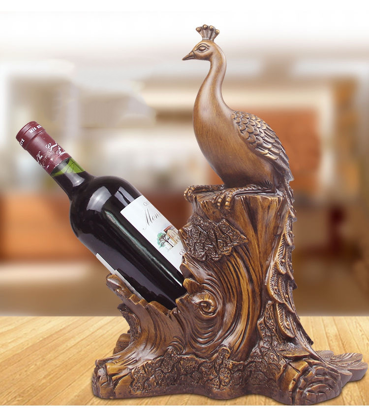 Creative peacock red wine shelf, resin, crafts, ornaments
