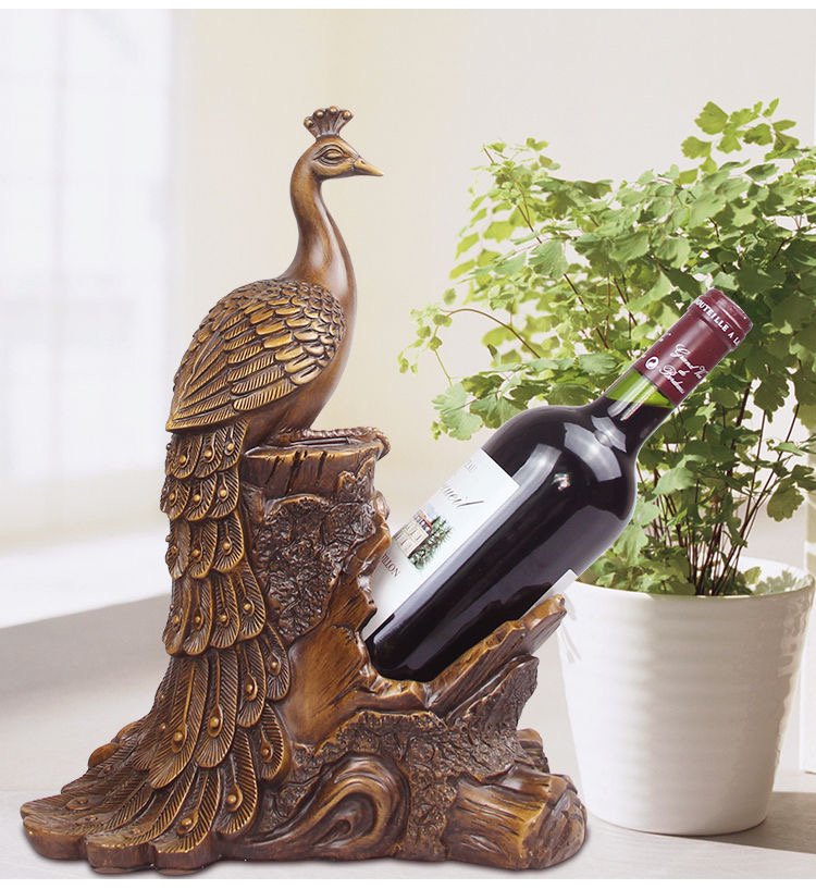 Creative peacock red wine shelf, resin, crafts, ornaments