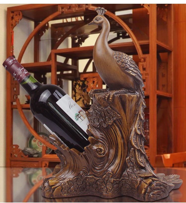 Creative peacock red wine shelf, resin, crafts, ornaments