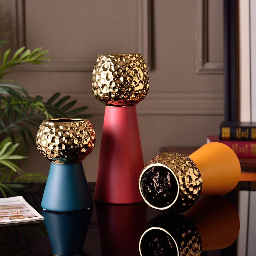 Morandi ceramic vase, red, yellow, green, gold