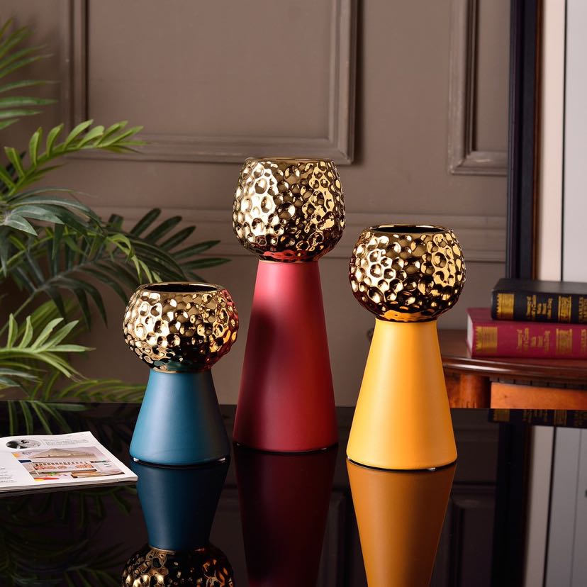 Morandi ceramic vase, red, yellow, green, gold