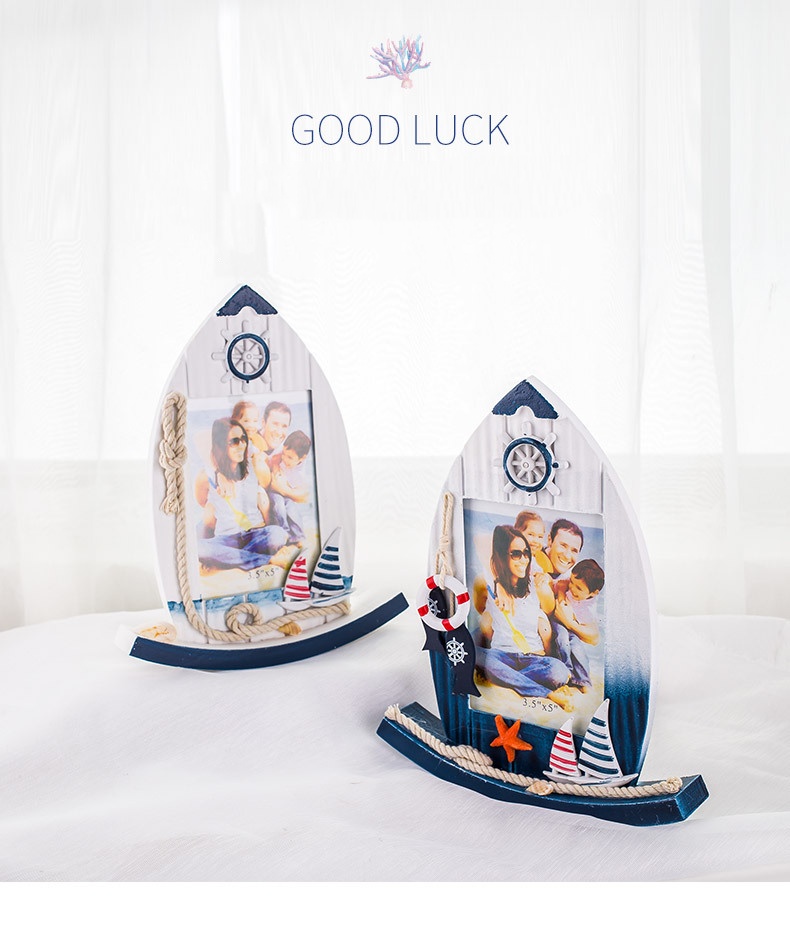 Wooden photo frame in the shape of a sailboat, creative, personalized