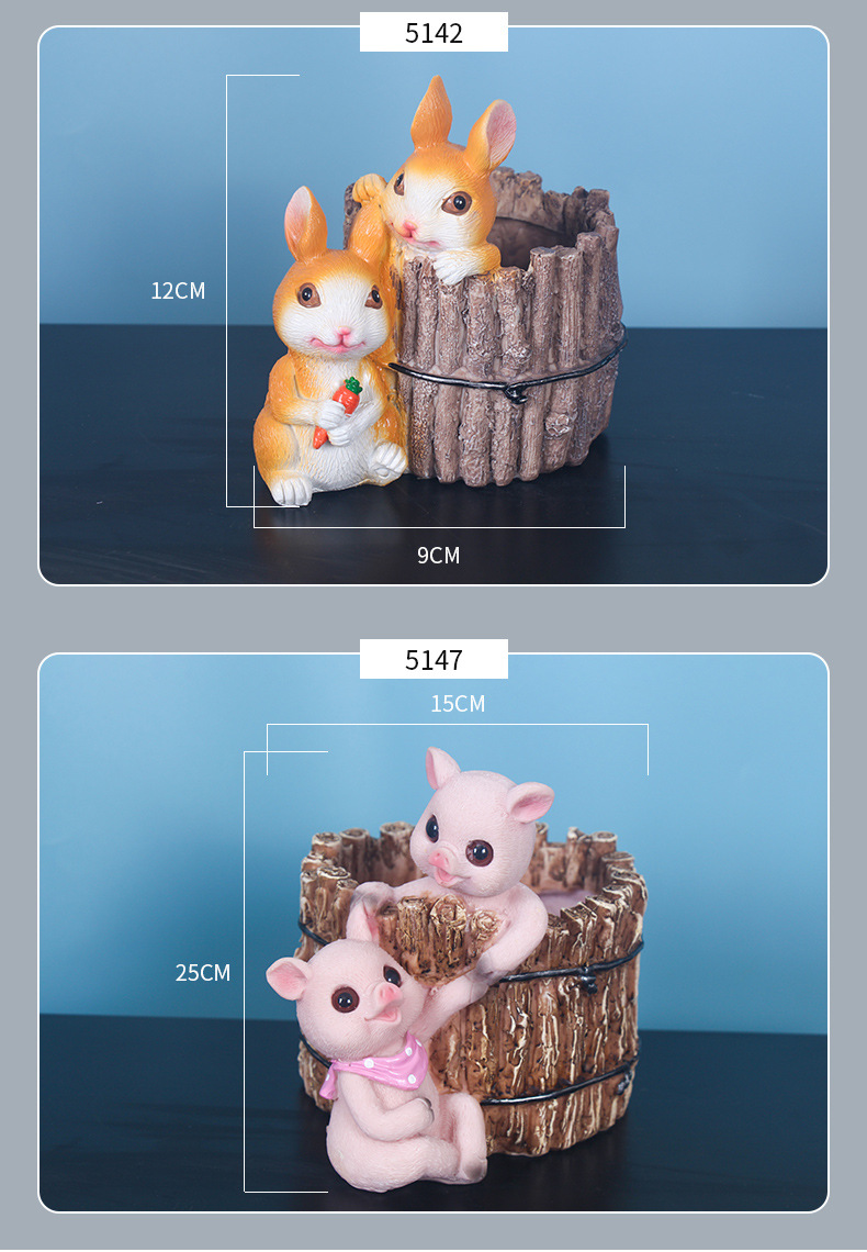 Cute pig bunny, resin crafts, Flower pot, ornaments