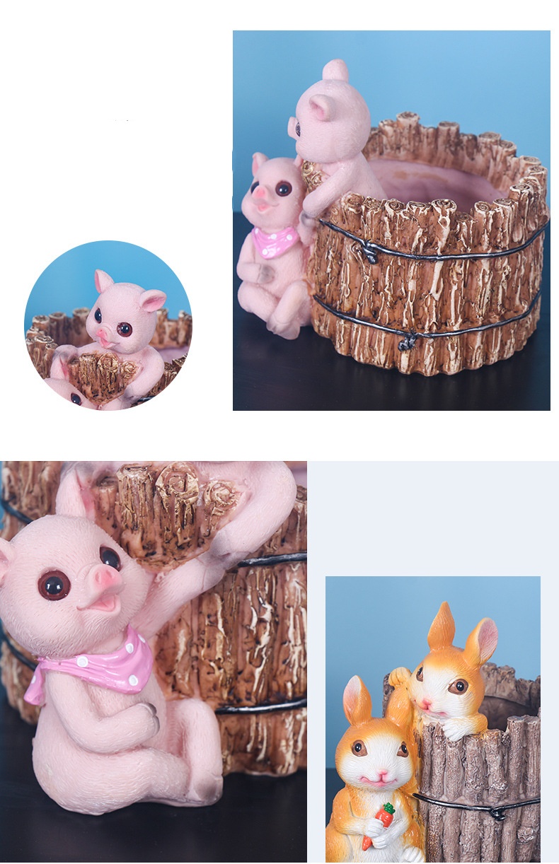Cute pig bunny, resin crafts, Flower pot, ornaments