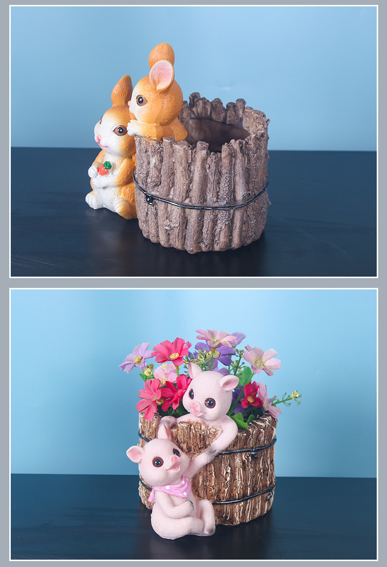 Cute pig bunny, resin crafts, Flower pot, ornaments