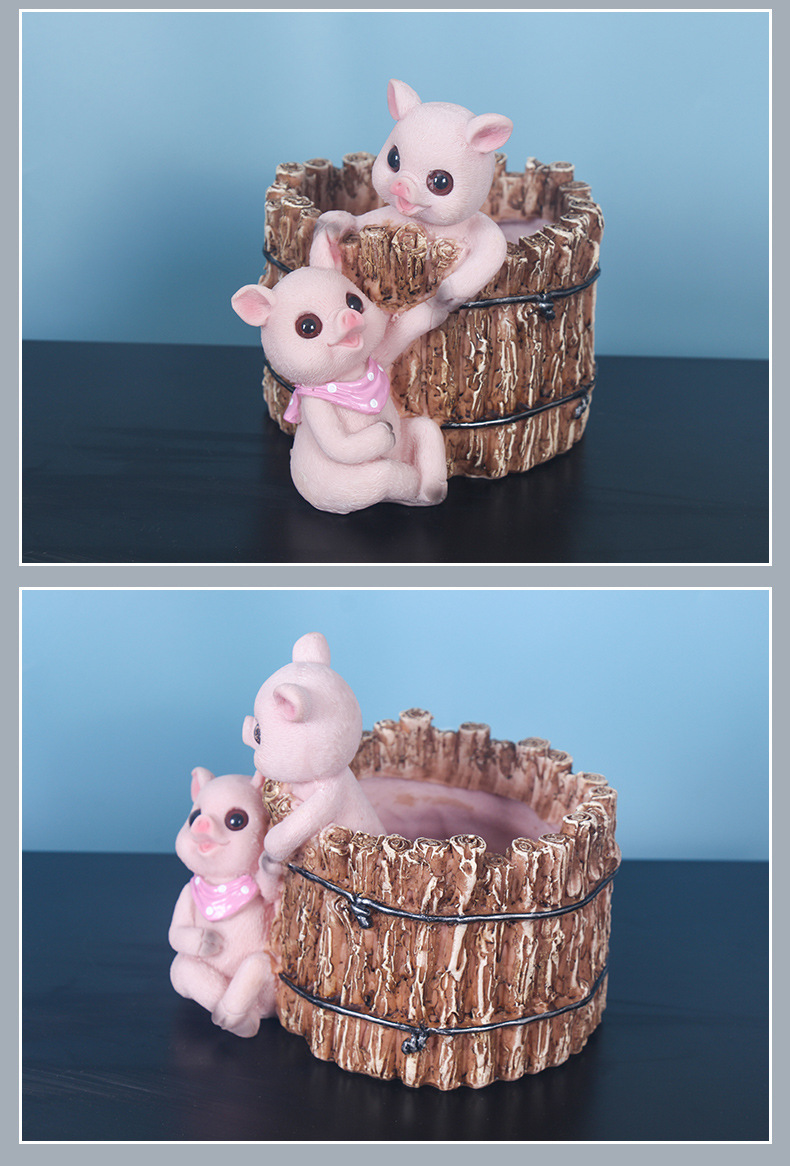 Cute pig bunny, resin crafts, Flower pot, ornaments