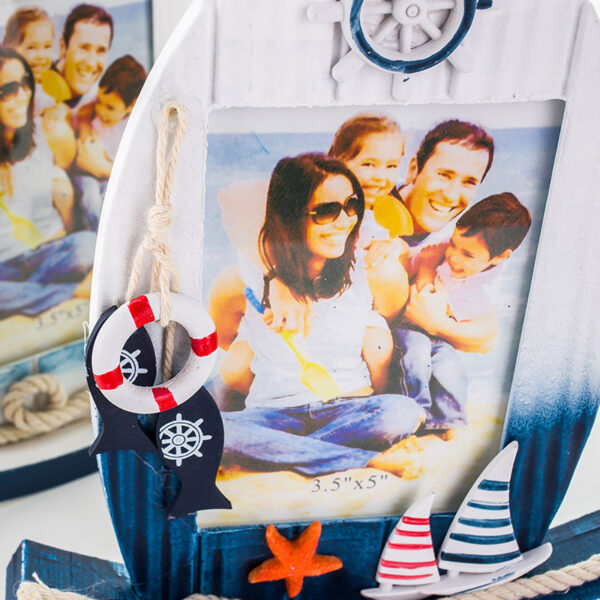 Wooden photo frame in the shape of a sailboat, creative, personalized - Imagen 5